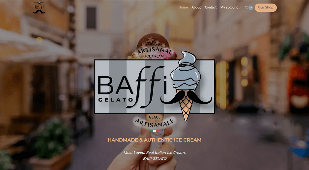 Baffi Gelato homepage