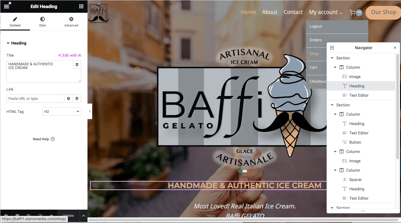 Baffi Gelato wordpress